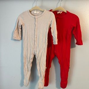 Two KYTE baby snap footies - crimson and oat